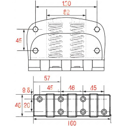 Výkres pantu s rozměry a pružinovým mechanismem uvnitř Výkres pantu s rozměry a pružinovým mechanismem uvnitř