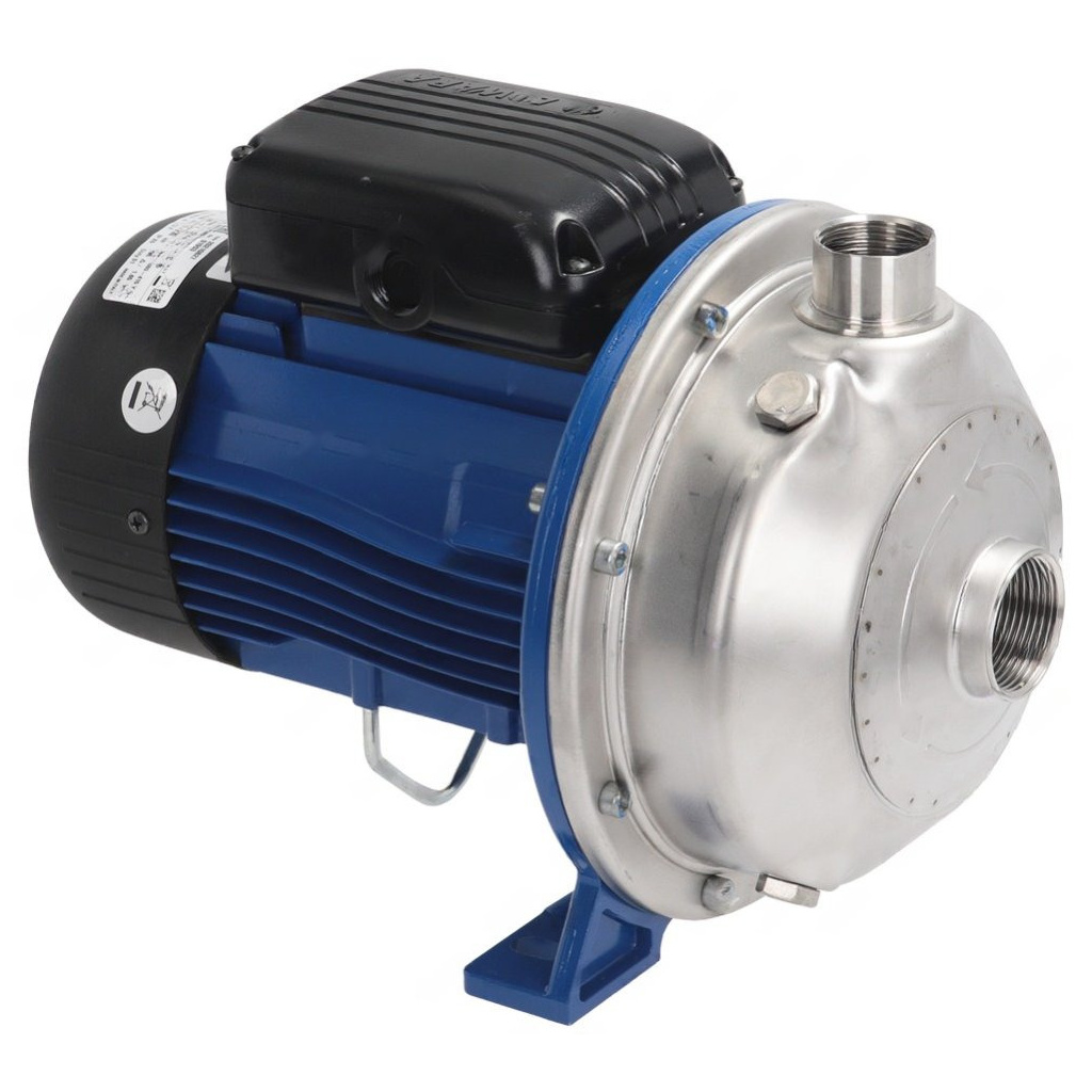 Modrý elektromotor Lowara spojený s nerezovým tělem čerpadla 0,75 HP