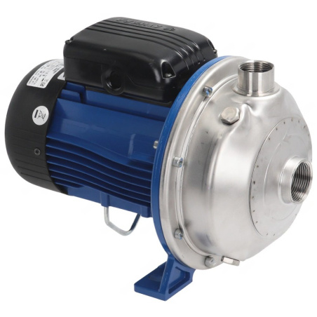 Modrý elektromotor Lowara spojený s nerezovým tělem čerpadla 0,75 HP