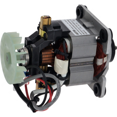 Elektromotor s krémovou plastovou lopatkou, měděným vinutím a připojovacími vodiči