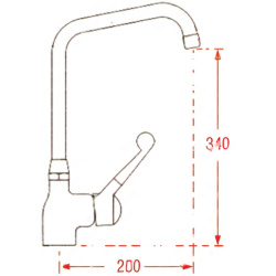 Technický výkres baterie, výška 340 mm a šířka výtoku 200 mm