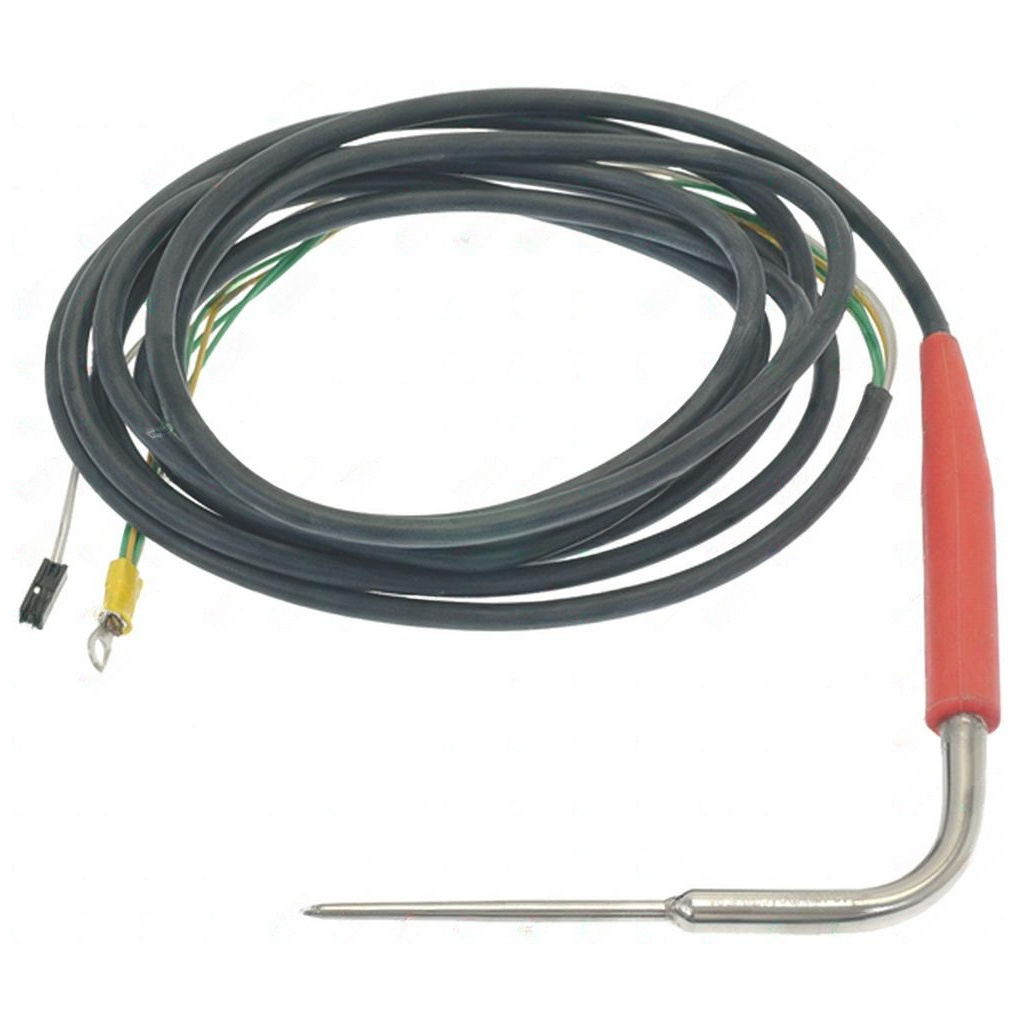 Vpichová sonda s hrotem ohnutým do 90°, červenou násadou a dlouhým kabelem s konektorem Vpichová sonda s hrotem ohnutým do 90°, červenou násadou a dlouhým kabelem s konektorem
