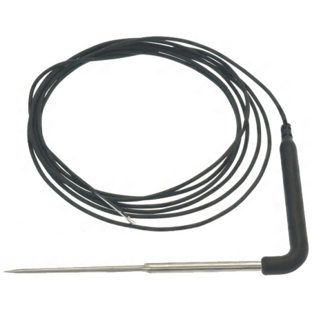 Černý kabel sondy PTC stočený do kruhu, zakončený kovovým hrotem zahnutým do pravého úhlu