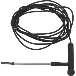 Dlouhý stočený kabel s rukojetí a kovovým vpichovým hrotem u sondy PTC