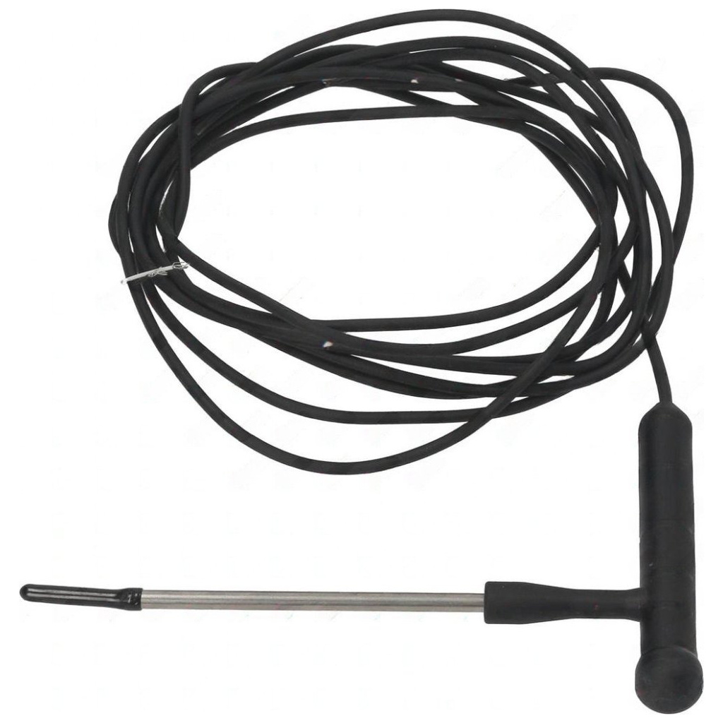 Dlouhý stočený kabel s rukojetí a kovovým vpichovým hrotem u sondy PTC