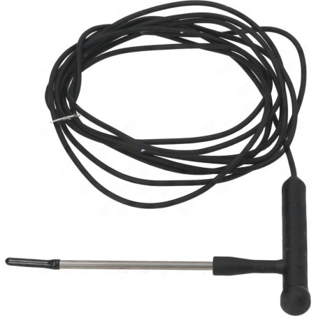 Dlouhý stočený kabel s rukojetí a kovovým vpichovým hrotem u sondy PTC