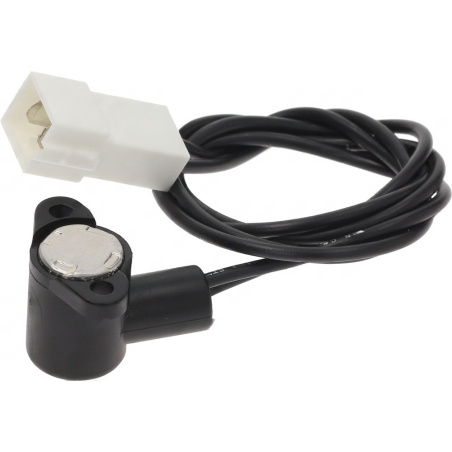 Černý bezpečnostní termostat, kulaté kovové čidlo, bílý konektor a dlouhý kabel