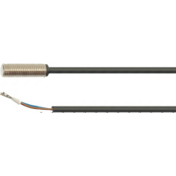 Magnetický mikrospínač v podobě válcového kovového čidla s dlouhým černým kabelem Magnetický mikrospínač v podobě válcového kovového čidla s dlouhým černým kabelem