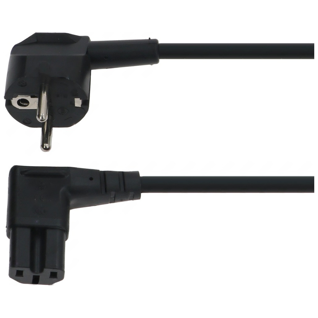Černý napájecí kabel 16 A, 250 V o délce 2 m, na jednom konci zahnutá vidlice, na druhém zahnutý konektor Černý napájecí kabel 16 A, 250 V o délce 2 m, na jednom konci zahnutá vidlice, na druhém zahnutý konektor