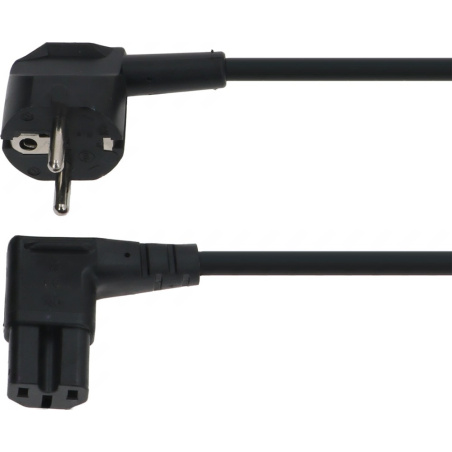 Černý napájecí kabel 16 A, 250 V o délce 2 m, na jednom konci zahnutá vidlice, na druhém zahnutý konektor