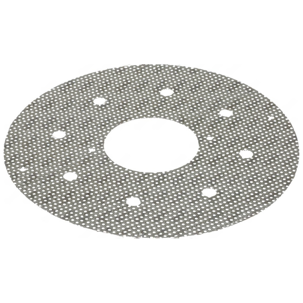 Kulatý perforovaný brusný disk do škrabky na brambory s hrubým zrnitým povrchem, průměr 310 mm