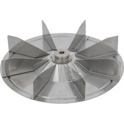 Kovový ventilátor, osm zahnutých lopatek kolem středového náboje Kovový ventilátor, osm zahnutých lopatek kolem středového náboje