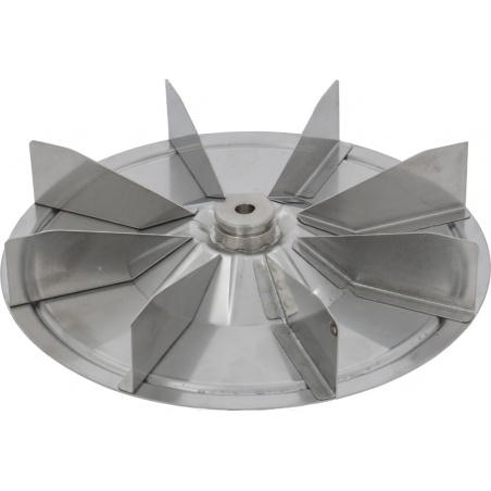 Kovový ventilátor, osm zahnutých lopatek kolem středového náboje