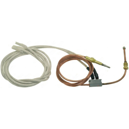 Dlouhý opletený kabel, měděná trubička a svorkovnice se snímací sondou na odpojovacím termočlánku