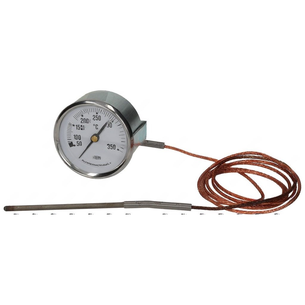 Bílý ciferník s rozsahem 50 až 350 °C a opletený měděný kabel s čidlem, dálkový teploměr Bílý ciferník s rozsahem 50 až 350 °C a opletený měděný kabel s čidlem, dálkový teploměr