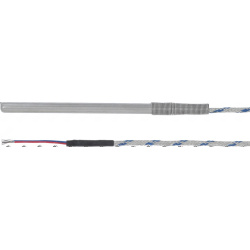 Dlouhý opletený kabel s kovovým hrotem sondy, na konci červený a modrý vodič Dlouhý opletený kabel s kovovým hrotem sondy, na konci červený a modrý vodič