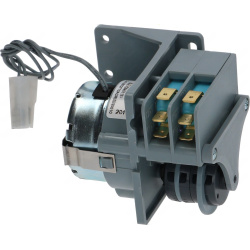 Dvě modré vačkové jednotky, elektromotor, montážní úchyt a bílý konektor časovače Dvě modré vačkové jednotky, elektromotor, montážní úchyt a bílý konektor časovače