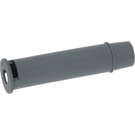 Šedá plastová trubka s uzavřeným koncem a vystouplým límcem, rozměr 25x128 mm
