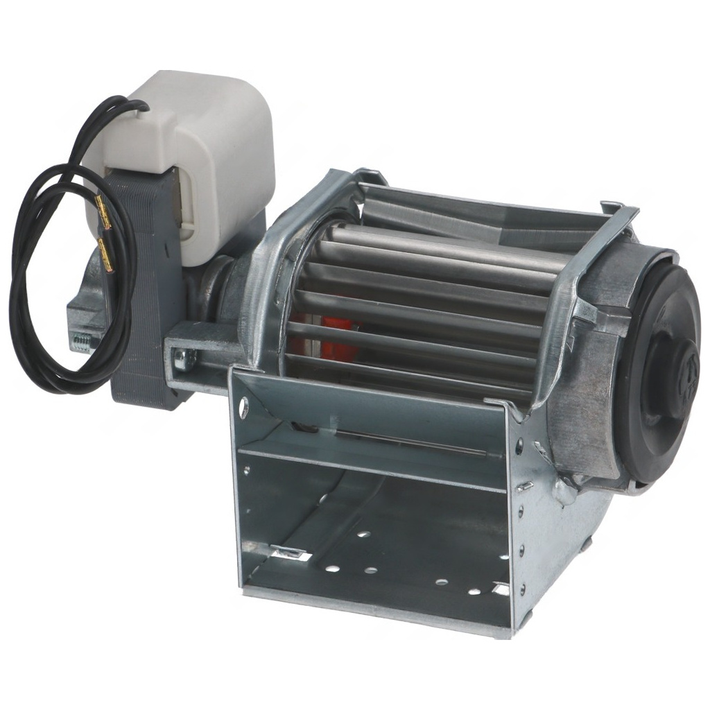 Válcový rotor s lopatkami, bílý motor a plechové pouzdro tangenciálního ventilátoru 60 mm Válcový rotor s lopatkami, bílý motor a plechové pouzdro tangenciálního ventilátoru 60 mm