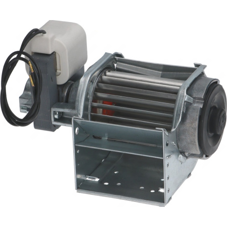 Válcový rotor s lopatkami, bílý motor a plechové pouzdro tangenciálního ventilátoru 60 mm