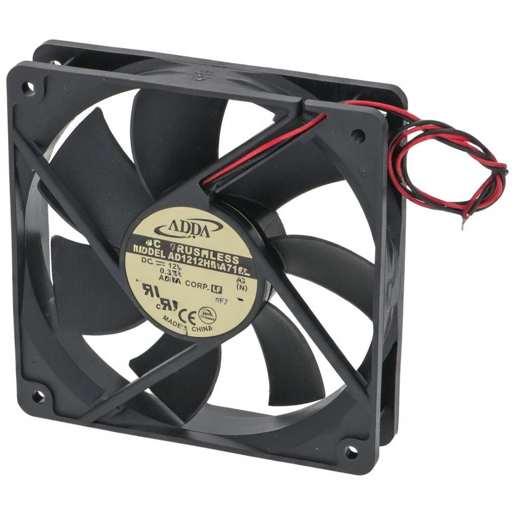 Černé lopatky ventilátoru bez rámu a dva vývodové vodiče