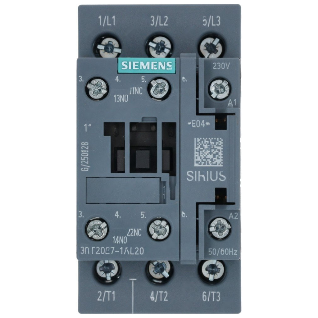 Elektrický stykač Siemens Sirius v šedém pouzdře se šroubovacími svorkami