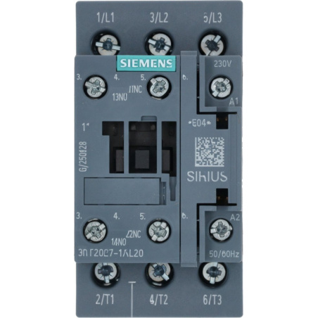 Elektrický stykač Siemens Sirius v šedém pouzdře se šroubovacími svorkami