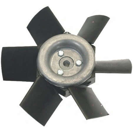 Černé plastové šestilopatkové kolo ventilátoru s kovovým středovým nábojem