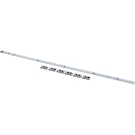 LED lišta 645 mm na kovovém profilu s řadou drobných LED diod a plastovými montážními svorkami.