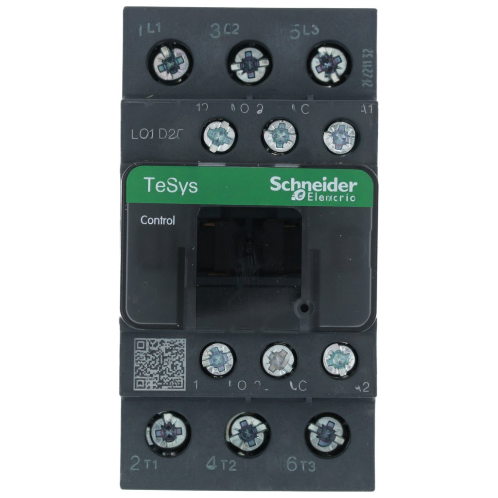 Stykač Schneider TeSys se šroubovými svorkami, popisným štítkem a QR kódem