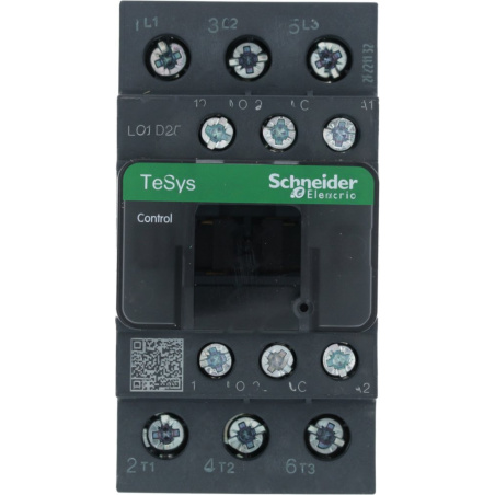 Stykač Schneider TeSys se šroubovými svorkami, popisným štítkem a QR kódem