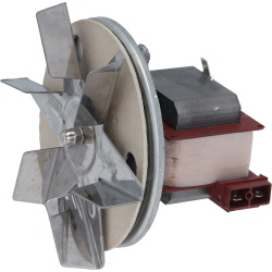 Motor ventilátoru VR150-40/12, hliníkový motor s lopatkovým kolem a vinutím v tmavočervených svorkovnicích.