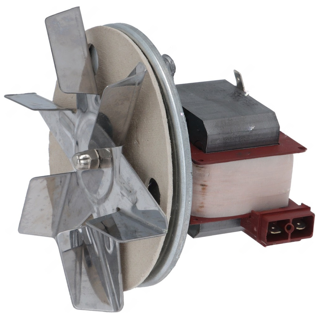 Motor ventilátoru VR150-40/12, hliníkový motor s lopatkovým kolem a vinutím v tmavočervených svorkovnicích.
