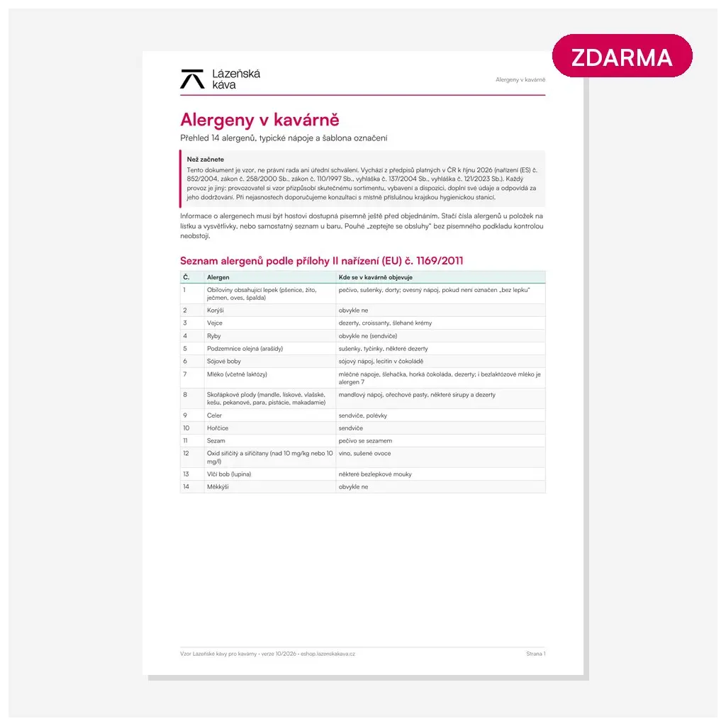 Alergeny v kavárně – přehled a šablona Alergeny v kavárně – přehled a šablona