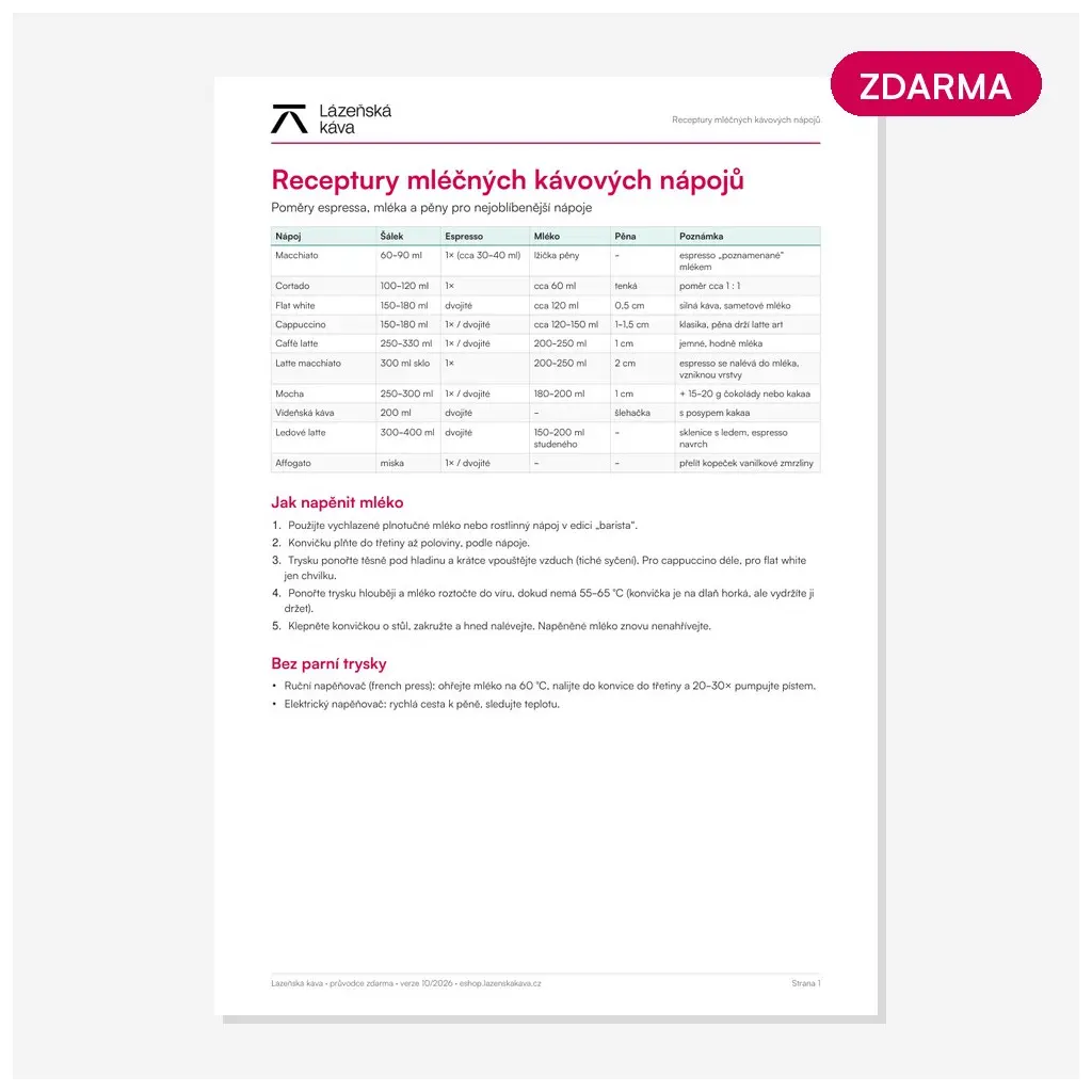 Receptury mléčných kávových nápojů Receptury mléčných kávových nápojů