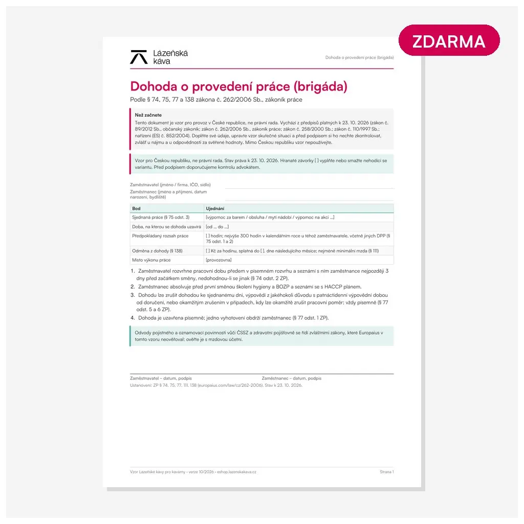 Dohoda o provedení práce (brigáda) Dohoda o provedení práce (brigáda)