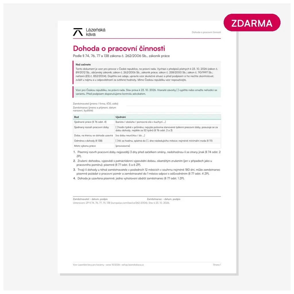 Dohoda o pracovní činnosti Dohoda o pracovní činnosti