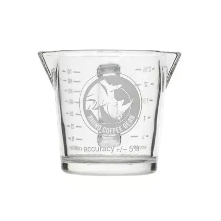 Skleněná odměrka na double espresso pro baristy značky Rhinowares Double Spout Shot Glass