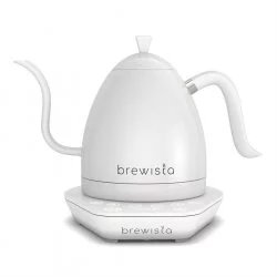 Elegantní rychlovarná konvice značky Brewista v bílém provedení s husím krkem a funkcí dohřívání