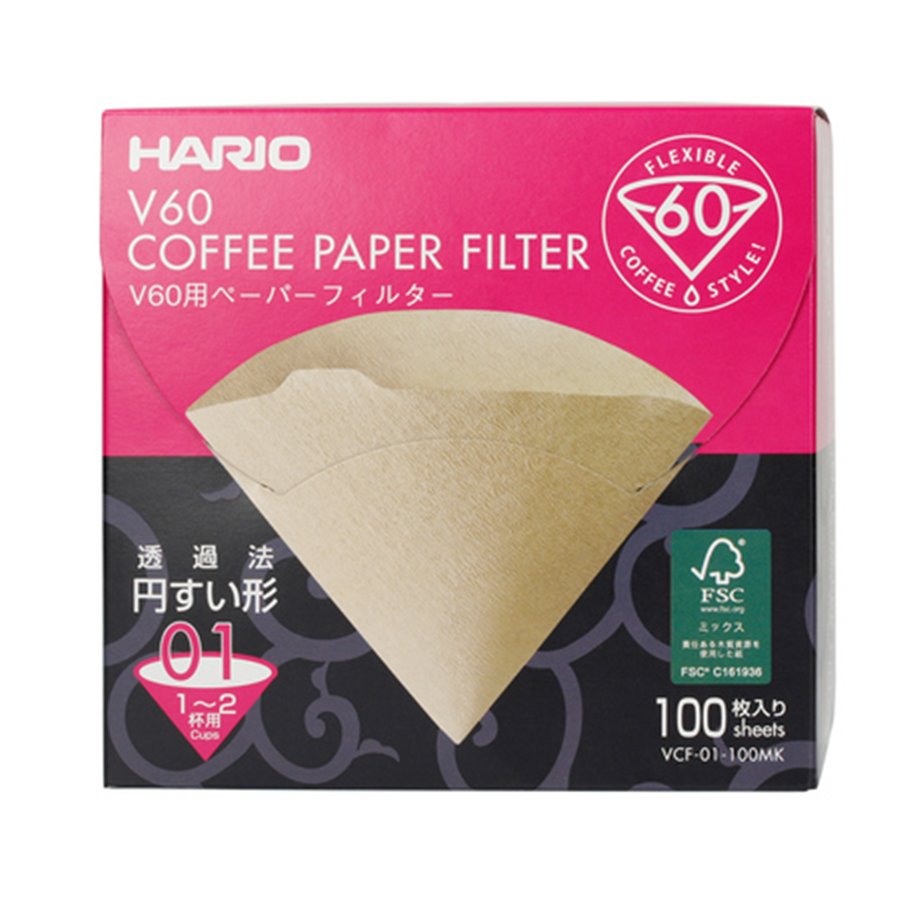 Levně Hario V60-01 papírové filtry nebělené Misarashi VCF-01-100MK 100 ks
