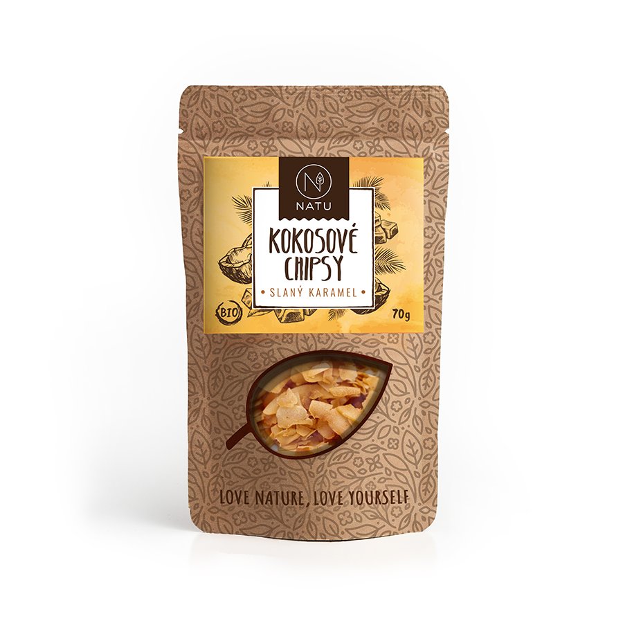 Levně NATU Kokosové chipsy slaný karamel 70 g