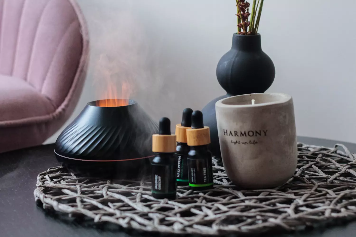 Černý aroma difuzér s barevným plamenem | Lázeňská káva
