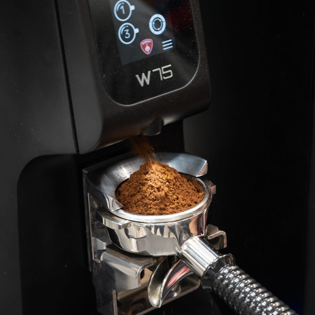 Eureka Atom W 75 – stříbrný espresso mlýnek s integrovanou váhou