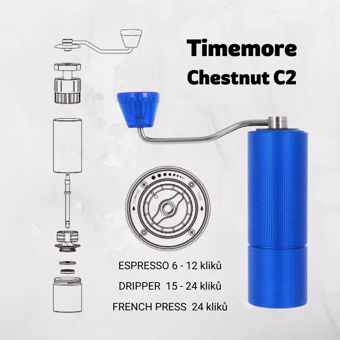 technický nákres a nastavení hrubosti mlýnku timemore c2